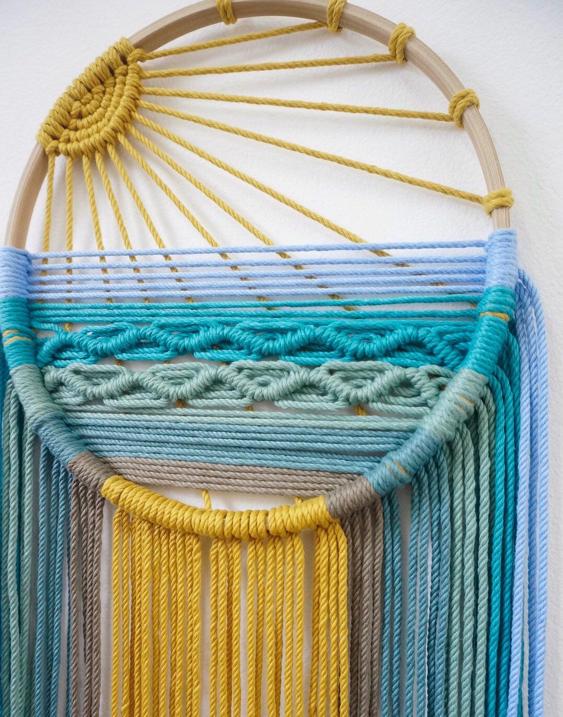 Style 3 Hand-Woven Cotton Rope Sunrise Sunset Wall Hanging - Bohemian Macrame Tapestry with Tassels