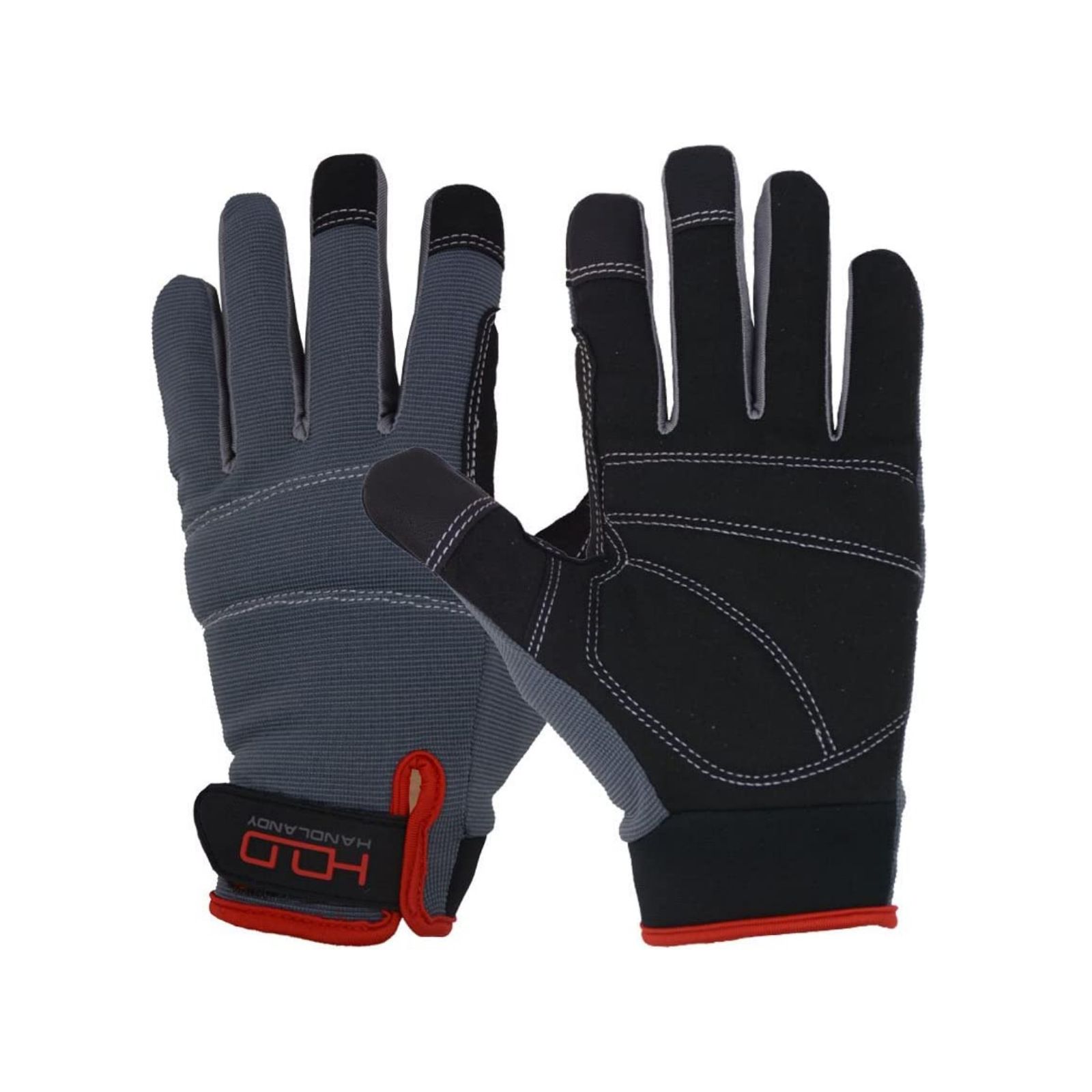 Size XL Touchscreen Work Gloves - Reinforced Padded Palm with Shock Absorption - Lightweight Flexible Mechanic Gloves with Adjustable Wrist Strap, High Dexterity for DIY Maintenance, Gardening and Workshop Tasks