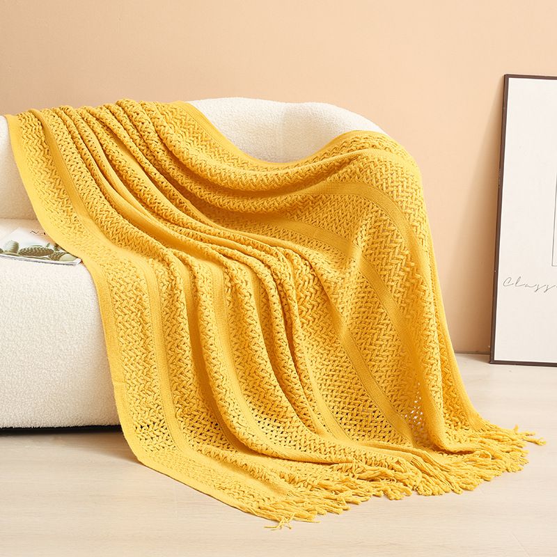 Yellow Elegant Openwork Knitted Throw Blanket with Tassels - 127x180cm Large Decorative Soft Sofa Blanket for Living Room & Bedroom - Breathable Cozy Cover for Travel & Office Nap Yellow Elegant Openwork Knitted Throw Blanket with Tassels - 127x180cm Large Decorative Soft Sofa Blanket for Living Room & Bedroom - Breathable Cozy Cover for Travel & Office Nap