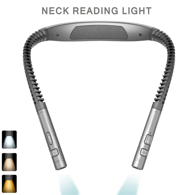 Silver and Grey LED Rechargeable Ergonomic Neck Reading & Running Light - Timer Silver and Grey LED Rechargeable Ergonomic Neck Reading & Running Light - Timer