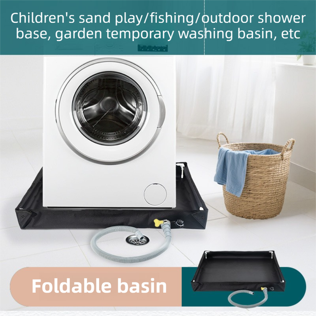 80x80x10CM Beige Portable Outdoor Shower Tray & Versatile Collapsible Water Basin - Reinforced Support and Drainage System- Leak-proof Oxford Large Base for Camping
