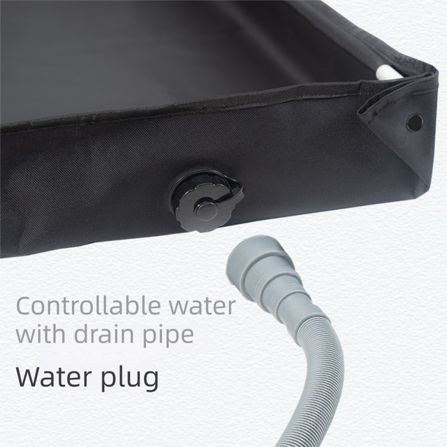 80x80x10CM Beige Portable Outdoor Shower Tray & Versatile Collapsible Water Basin - Reinforced Support and Drainage System- Leak-proof Oxford Large Base for Camping