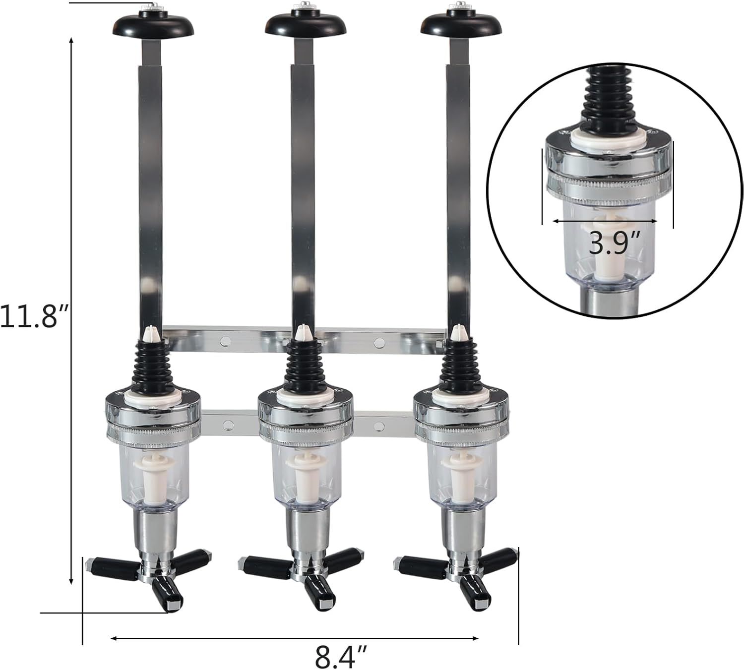 Professional Wall-Mounted Alcohol Tot Dispenser (6 Head) - Heavy Duty Adjustable Metal Wine Rack Decor with Spring-Loaded Bottle Holder