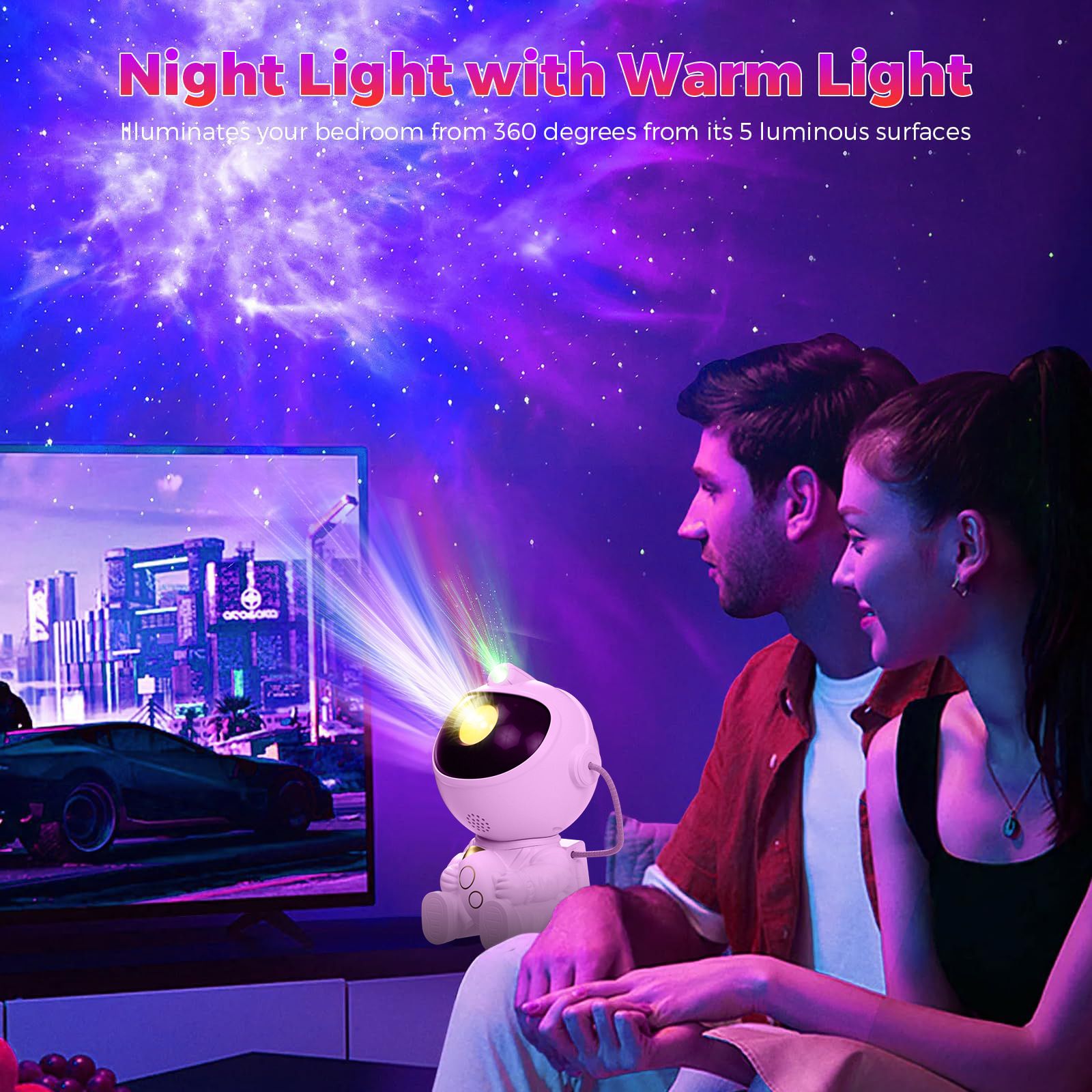 USB Powered Astronaut Nebula Projector & Starry Night Ambient Light with Space Shuttle Accents - 8 Nebula Effects