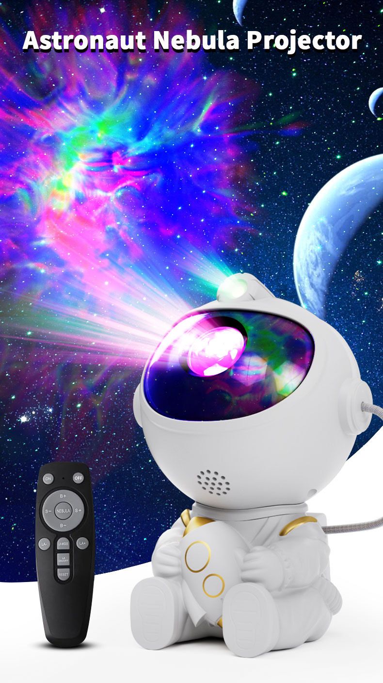 USB Powered Astronaut Nebula Projector & Starry Night Ambient Light with Airplane Accents - 8 Nebula Effects