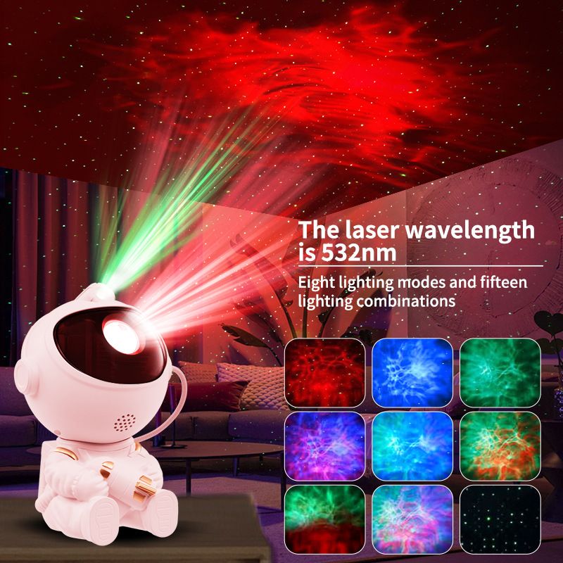 USB Powered Astronaut Nebula Projector & Starry Night Ambient Light with Airplane Accents - 8 Nebula Effects
