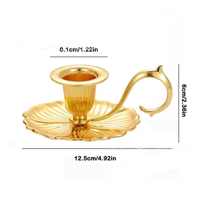 Silver European Vintage Handheld Chamberstick with Finger Loop - Minimalist Metal Candlestick Tray for Weddings