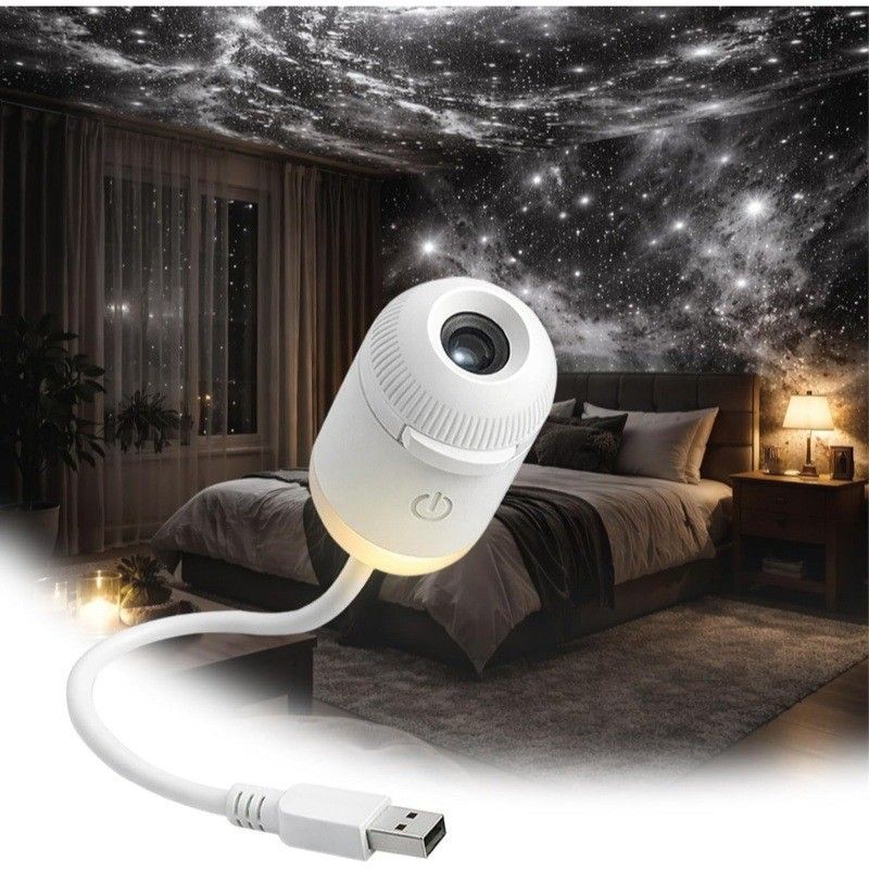 Portable USB Galaxy Night Light Projector with 6 Projection Films - Touch-Controlled Rotating Starry Sky Lamp for Bedroom