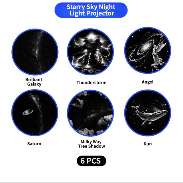 Portable USB Galaxy Night Light Projector with 6 Projection Films - Touch-Controlled Rotating Starry Sky Lamp for Bedroom