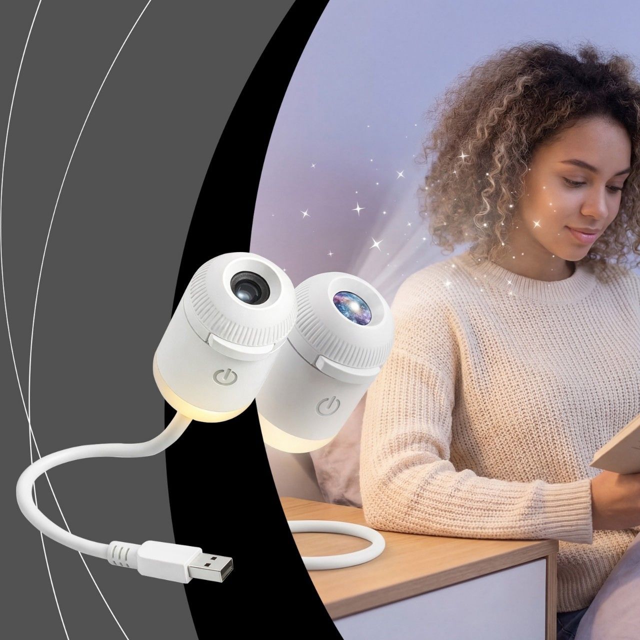 Portable USB Galaxy Night Light Projector with 10 Projection Films - Touch-Controlled Rotating Starry Sky Lamp for Bedroom