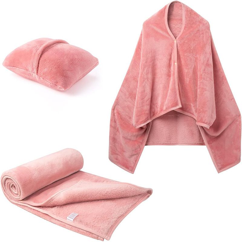 3-in-1 Portable Travel Blanket / Pillow / Wearable Shawl with Snap & Envelope Folding Design - 230GSM Soft Flannel Thickened Nap Blanket for Airplane Office Home 3-in-1 Portable Travel Blanket / Pillow / Wearable Shawl with Snap & Envelope Folding Design - 230GSM Soft Flannel Thickened Nap Blanket for Airplane Office Home