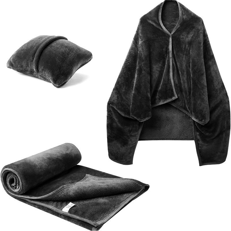 3-in-1 Portable Travel Blanket / Pillow / Wearable Shawl with Snap & Envelope Folding Design - 230GSM Soft Flannel Thickened Nap Blanket for Airplane Office Home 3-in-1 Portable Travel Blanket / Pillow / Wearable Shawl with Snap & Envelope Folding Design - 230GSM Soft Flannel Thickened Nap Blanket for Airplane Office Home