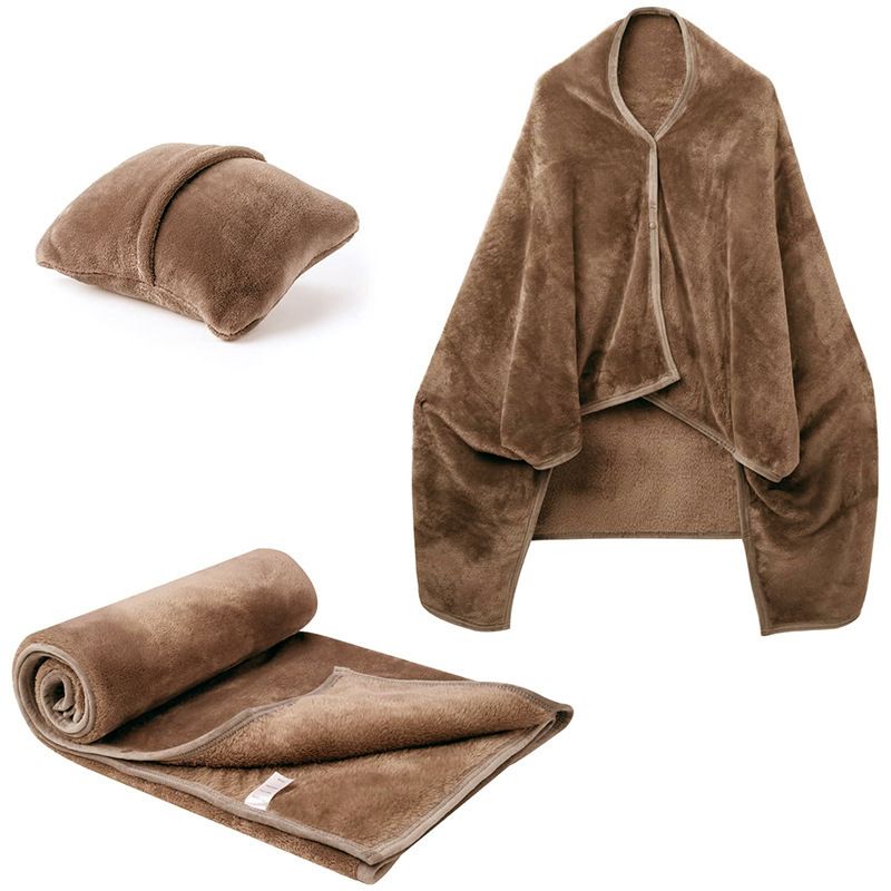 3-in-1 Portable Travel Blanket / Pillow / Wearable Shawl with Snap & Envelope Folding Design - 230GSM Soft Flannel Thickened Nap Blanket for Airplane Office Home 3-in-1 Portable Travel Blanket / Pillow / Wearable Shawl with Snap & Envelope Folding Design - 230GSM Soft Flannel Thickened Nap Blanket for Airplane Office Home