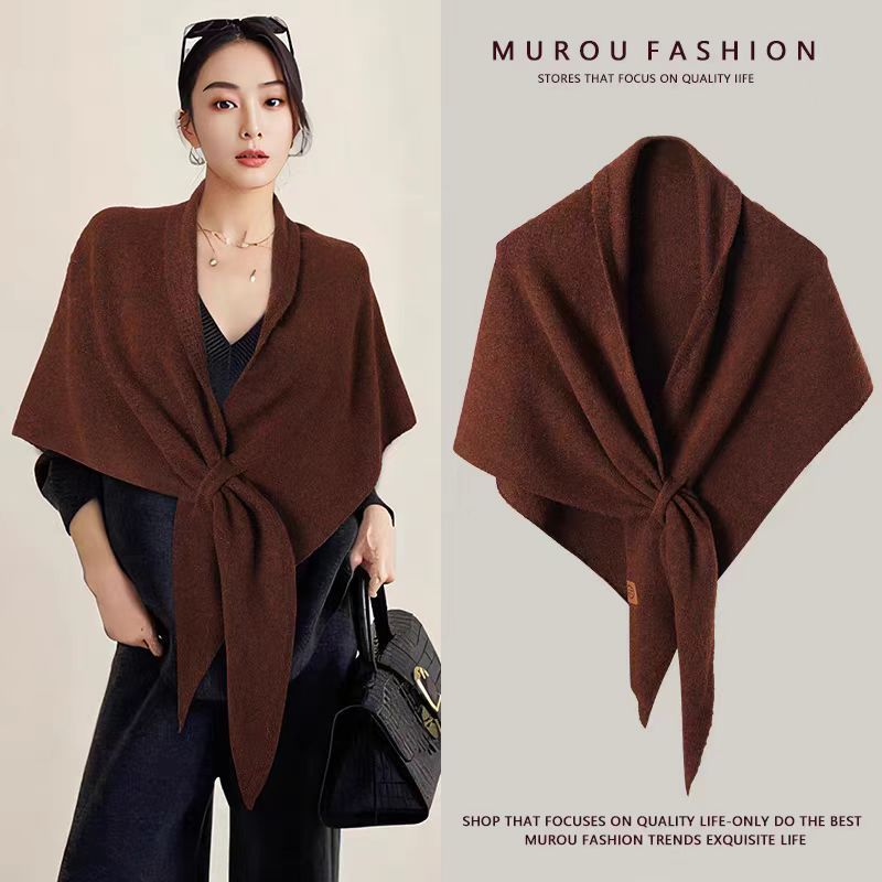 Coffee Women%27s Wool Blend Triangle Shawl - 70x180cm Knitted Winter Wrap - Warm Thick Solid Colour Poncho Scarf Coffee Women%27s Wool Blend Triangle Shawl - 70x180cm Knitted Winter Wrap - Warm Thick Solid Colour Poncho Scarf