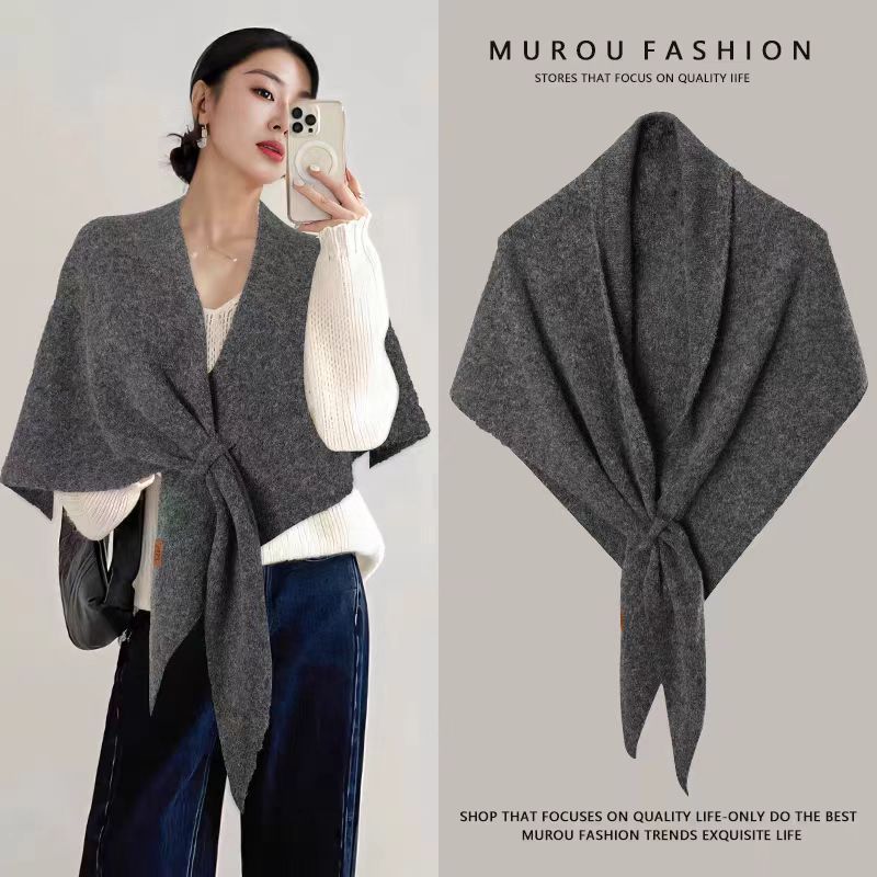 Dark gray Women%27s Wool Blend Triangle Shawl - 70x180cm Knitted Winter Wrap - Warm Thick Solid Colour Poncho Scarf Dark gray Women%27s Wool Blend Triangle Shawl - 70x180cm Knitted Winter Wrap - Warm Thick Solid Colour Poncho Scarf