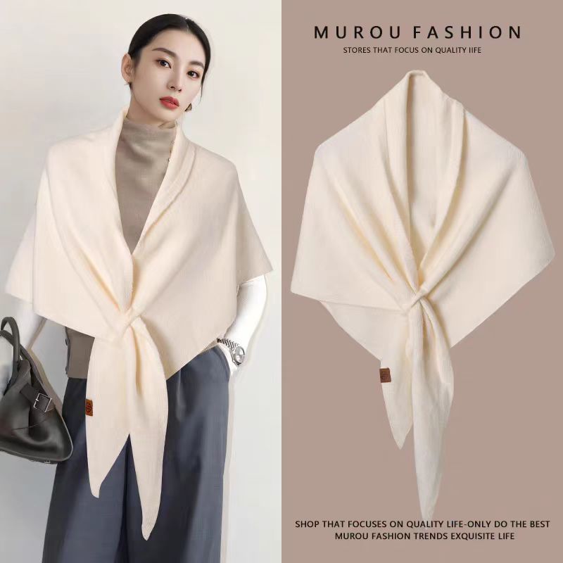 Beige Women%27s Wool Blend Triangle Shawl - 70x180cm Knitted Winter Wrap - Warm Thick Solid Colour Poncho Scarf Beige Women%27s Wool Blend Triangle Shawl - 70x180cm Knitted Winter Wrap - Warm Thick Solid Colour Poncho Scarf