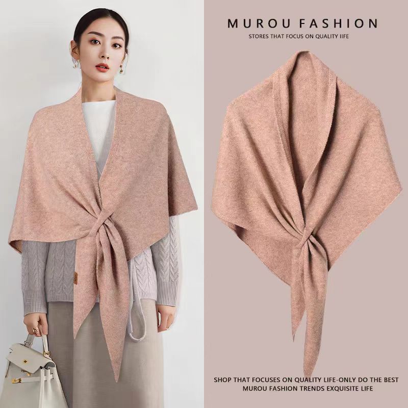 Pink Women%27s Wool Blend Triangle Shawl - 70x180cm Knitted Winter Wrap - Warm Thick Solid Colour Poncho Scarf Pink Women%27s Wool Blend Triangle Shawl - 70x180cm Knitted Winter Wrap - Warm Thick Solid Colour Poncho Scarf
