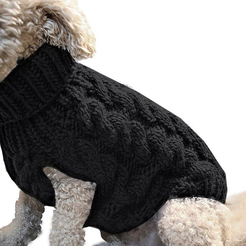 Black L size Cosy Cable Knit Dog Jumper - Warm Winter Pet Clothing, Soft High Neck Design, Small to Medium Dogs, Easy Wear Pullover Style, Ideal for Chilly Evenings and Outdoor Walks