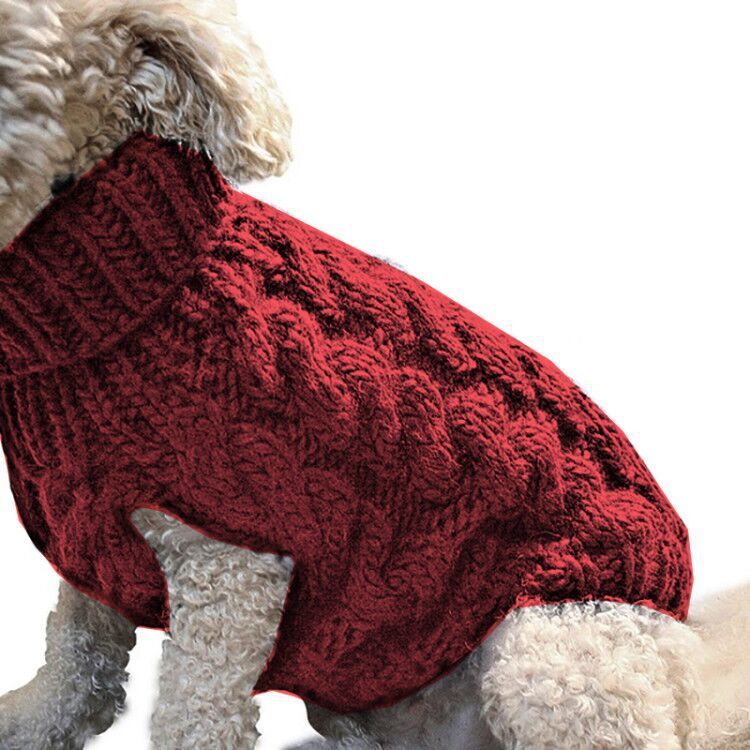 Red L size Cosy Cable Knit Dog Jumper - Warm Winter Pet Clothing, Soft High Neck Design, Small to Medium Dogs, Easy Wear Pullover Style, Ideal for Chilly Evenings and Outdoor Walks