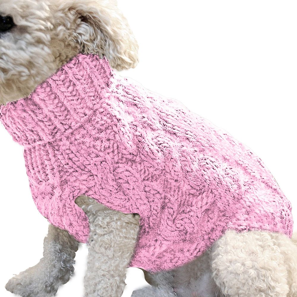 Pink L size Cosy Cable Knit Dog Jumper - Warm Winter Pet Clothing, Soft High Neck Design, Small to Medium Dogs, Easy Wear Pullover Style, Ideal for Chilly Evenings and Outdoor Walks