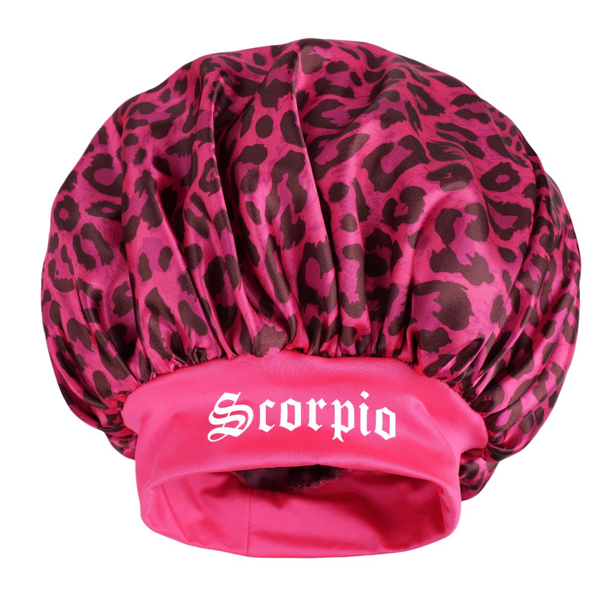 Scorpio -Rose Red Leopard Print Satin Sleep Bonnet - Large Size Hair Protection Cap with Elastic Band, Soft Lined for Curly Hair, Night Wear and Spa Use