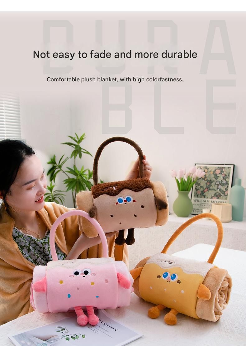 Brown Puppy 100*170cm Cartoon Hand-Carry Roll-Up Blanket - Plush Flannel Nap Blanket with Pillow Function