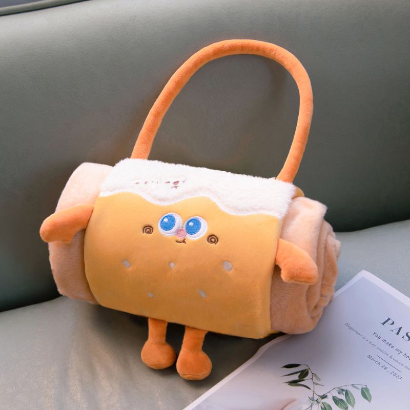 Orange 100*170cm Cartoon Hand-Carry Roll-Up Blanket - Plush Flannel Nap Blanket with Pillow Function Orange 100*170cm Cartoon Hand-Carry Roll-Up Blanket - Plush Flannel Nap Blanket with Pillow Function