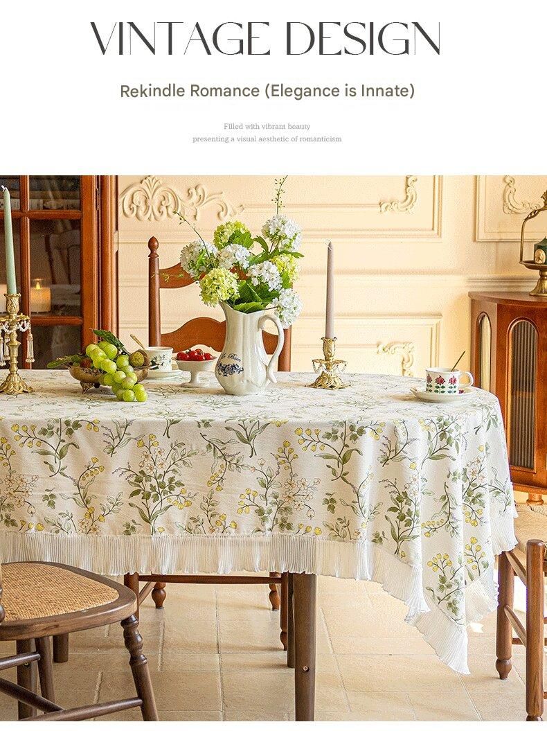 Grey 90*90 Dimensions include lace French Vintage Tablecloth - Pearl Yarn Polyester with Pleated Ruffle Edge - Floral Print Table Cover for Dining