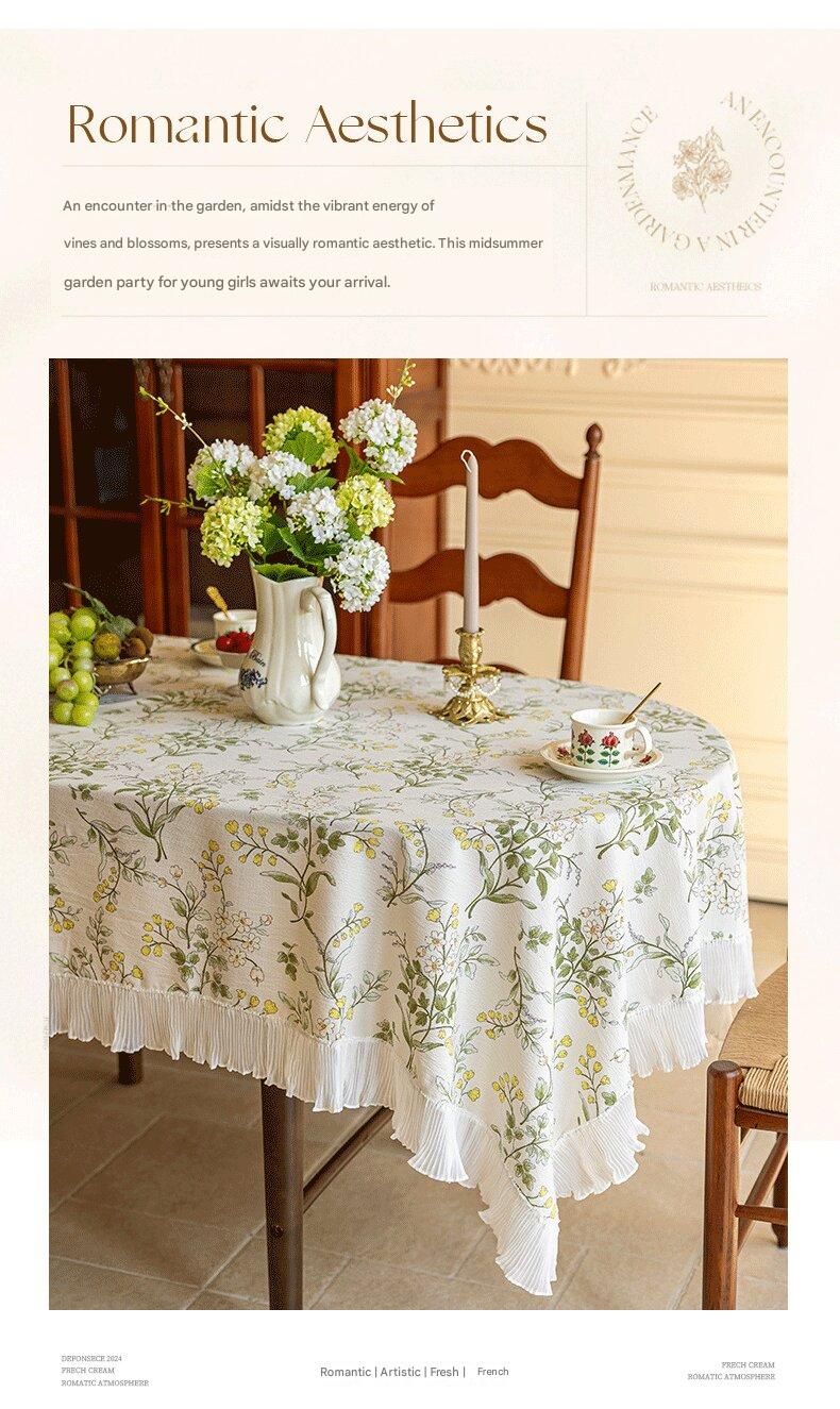 Grey 135*200 Dimensions include lace French Vintage Tablecloth - Pearl Yarn Polyester with Pleated Ruffle Edge - Floral Print Table Cover for Dining