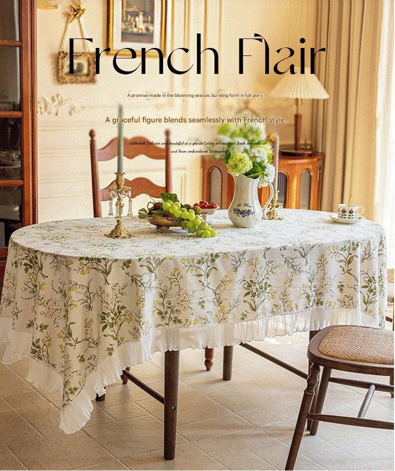 Grey 135*220 Dimensions include lace French Vintage Tablecloth - Pearl Yarn Polyester with Pleated Ruffle Edge - Floral Print Table Cover for Dining