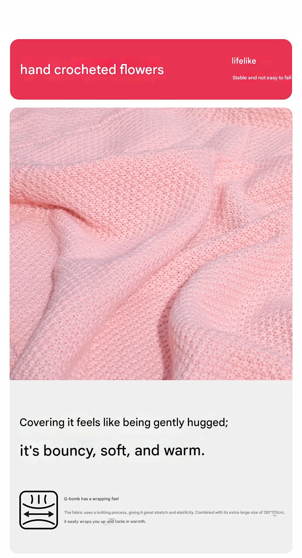 Pink and White Diameter: 120 cm -52 Woven Flowers Handmade Rose Bouquet Knit Blanket - Soft Pink Acrylic Throw with 3D Crochet Flowers - Perfect Gift for Her