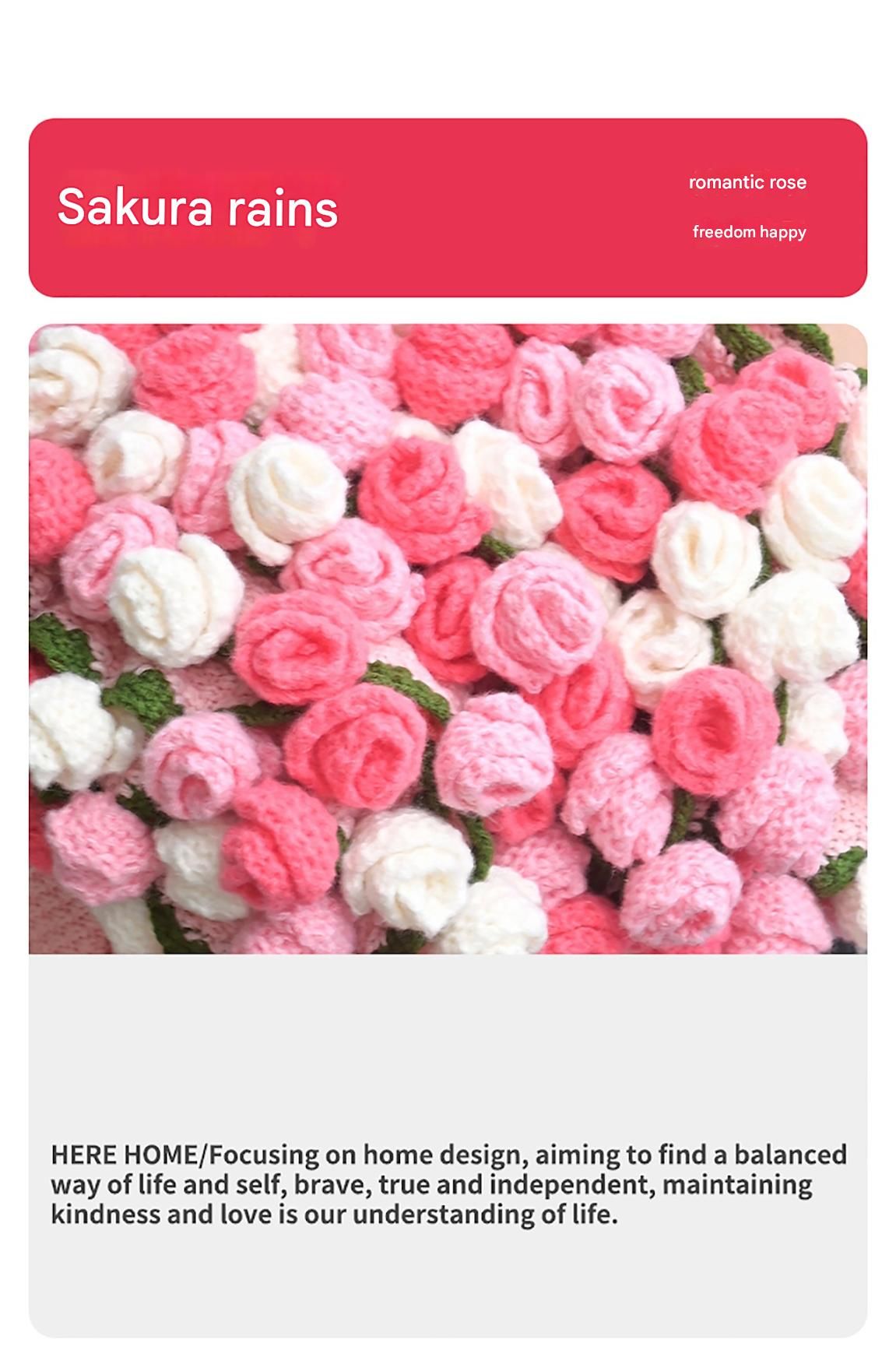Pink and White Diameter: 160 cm -99 Woven Flowers Handmade Rose Bouquet Knit Blanket - Soft Pink Acrylic Throw with 3D Crochet Flowers - Perfect Gift for Her