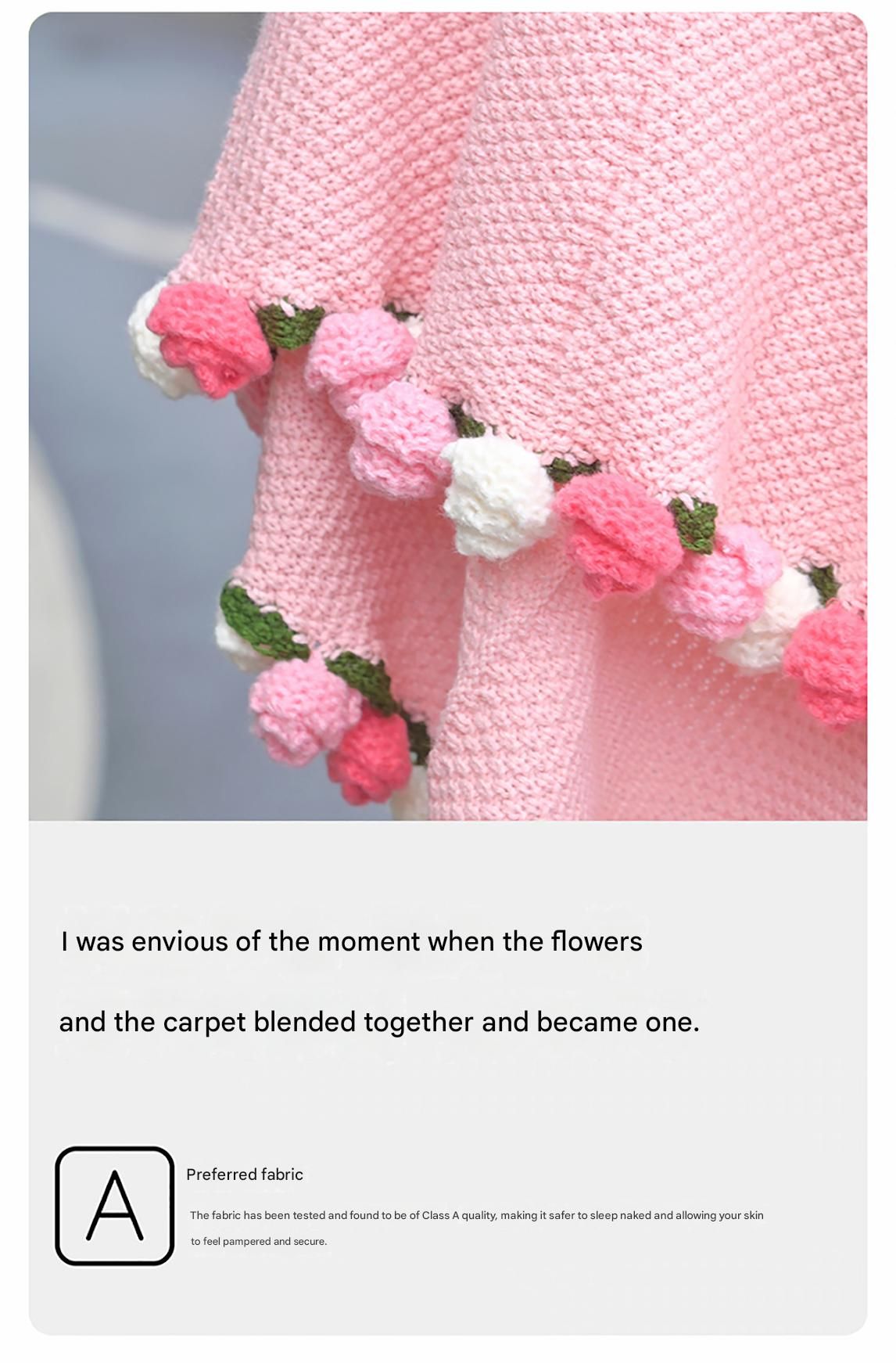 Pink and White Diameter: 160 cm -99 Woven Flowers Handmade Rose Bouquet Knit Blanket - Soft Pink Acrylic Throw with 3D Crochet Flowers - Perfect Gift for Her