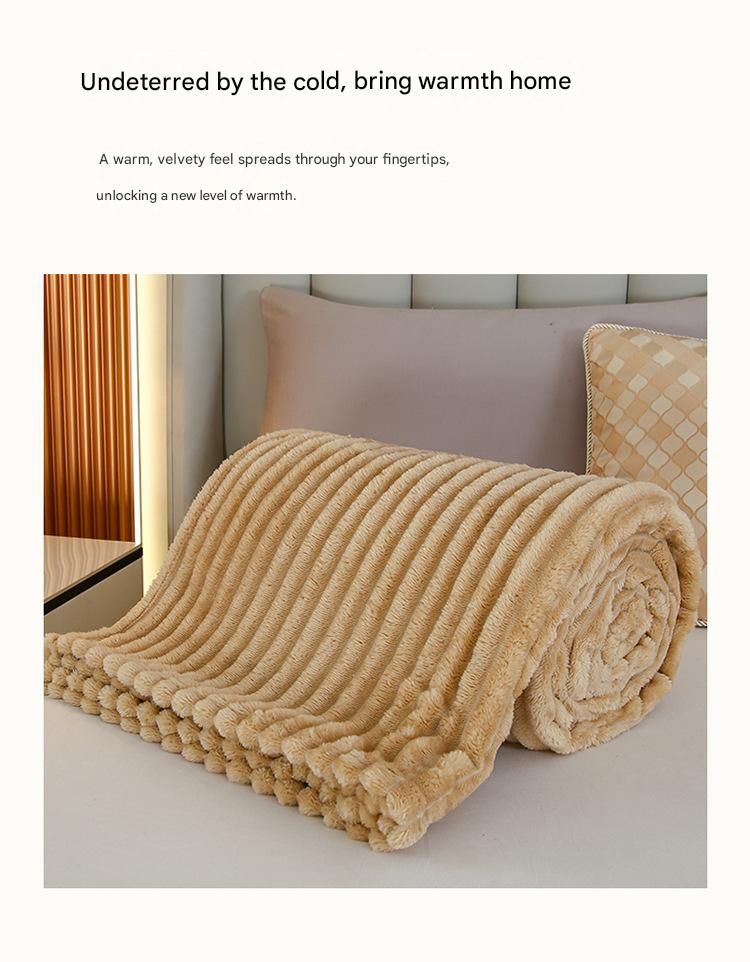 100*150cm Blue Solid Colour Flannel Throw Blanket - Thick Double-Sided Fleece with Ribbed Texture - Soft throw blanket& Lightweight for Sofa