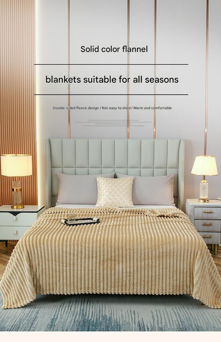 150*200cm Blue Solid Colour Flannel Throw Blanket - Thick Double-Sided Fleece with Ribbed Texture - Soft throw blanket& Lightweight for Sofa