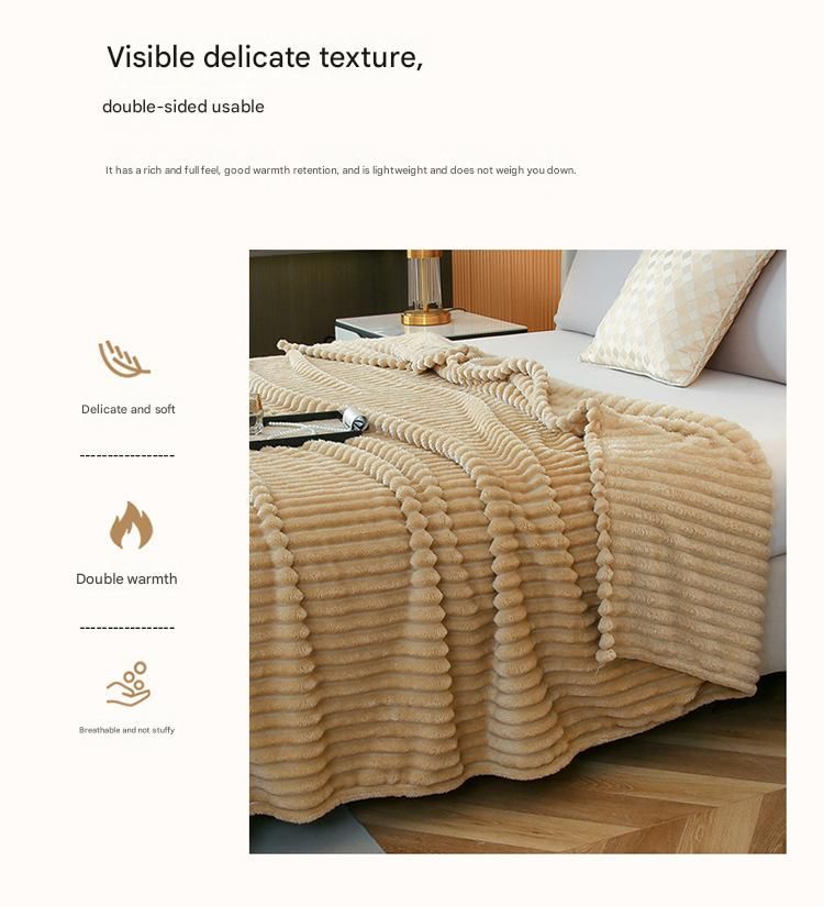 150*200cm Brown Solid Colour Flannel Throw Blanket - Thick Double-Sided Fleece with Ribbed Texture - Soft throw blanket& Lightweight for Sofa