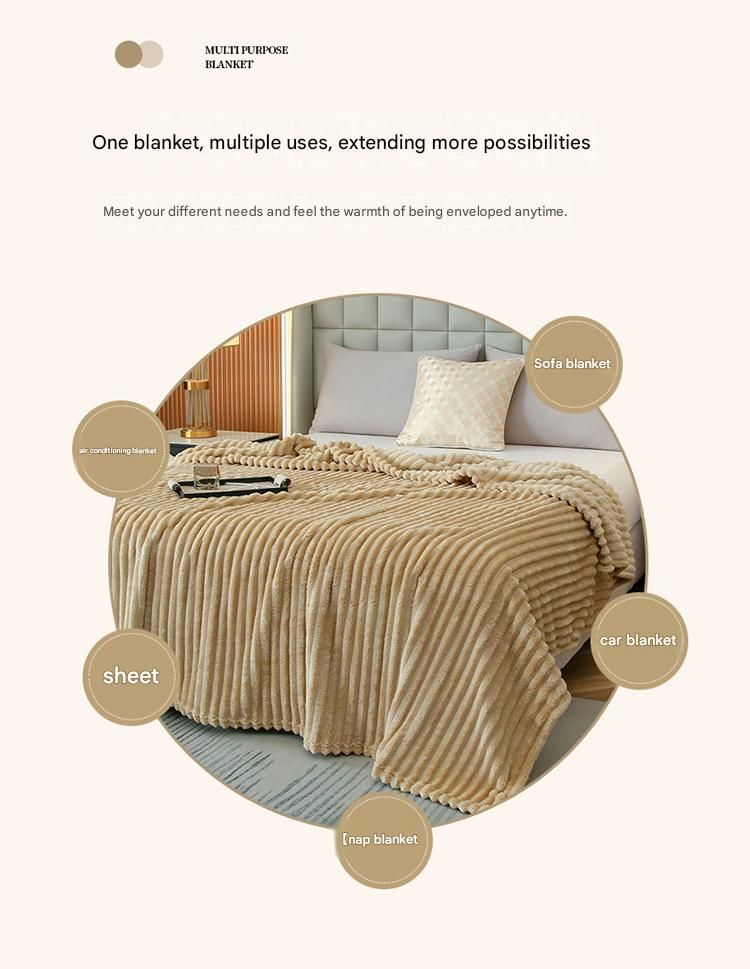 150*200cm Brown Solid Colour Flannel Throw Blanket - Thick Double-Sided Fleece with Ribbed Texture - Soft throw blanket& Lightweight for Sofa