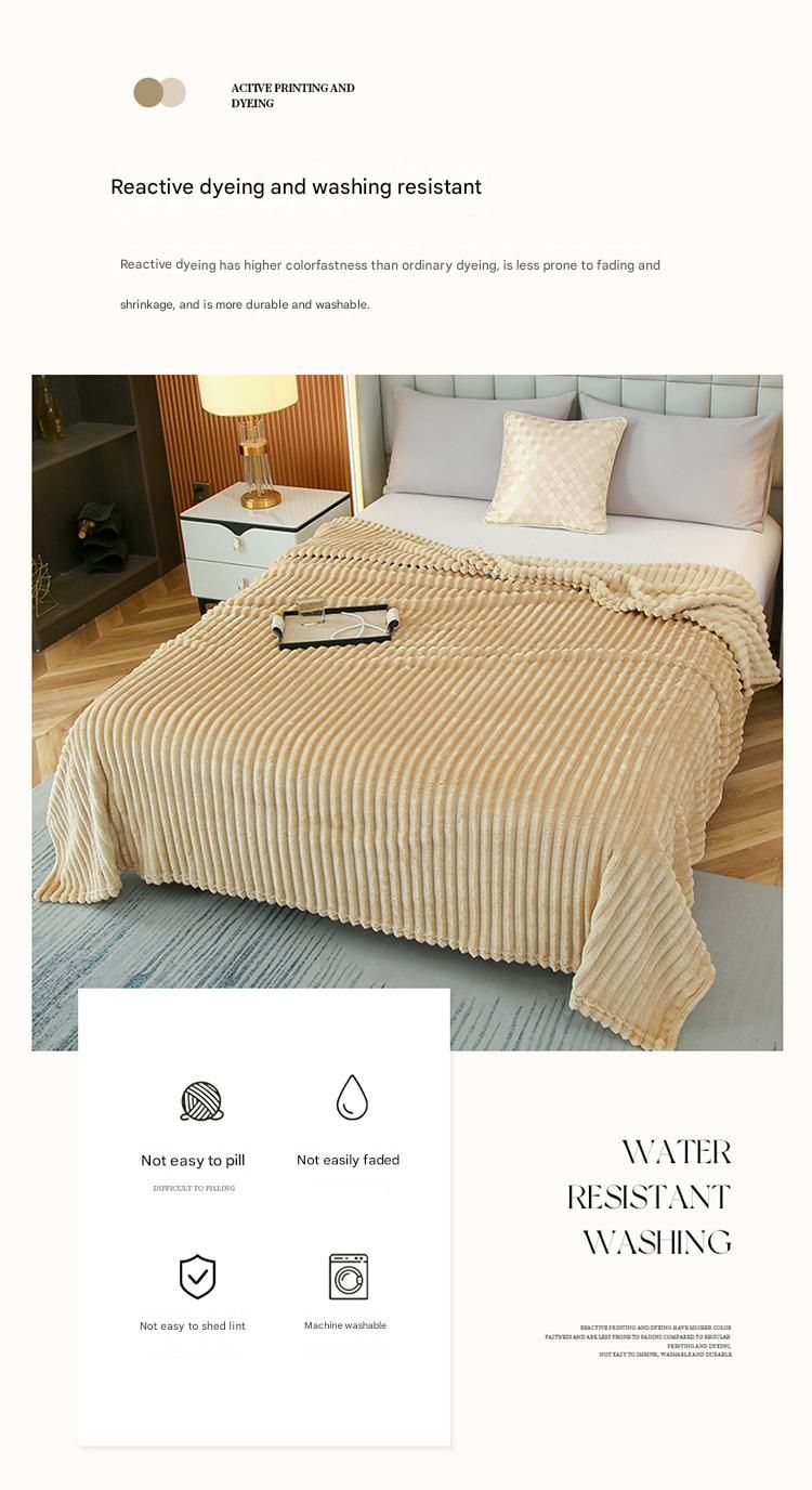 150*200cm Beige Solid Colour Flannel Throw Blanket - Thick Double-Sided Fleece with Ribbed Texture - Soft throw blanket& Lightweight for Sofa