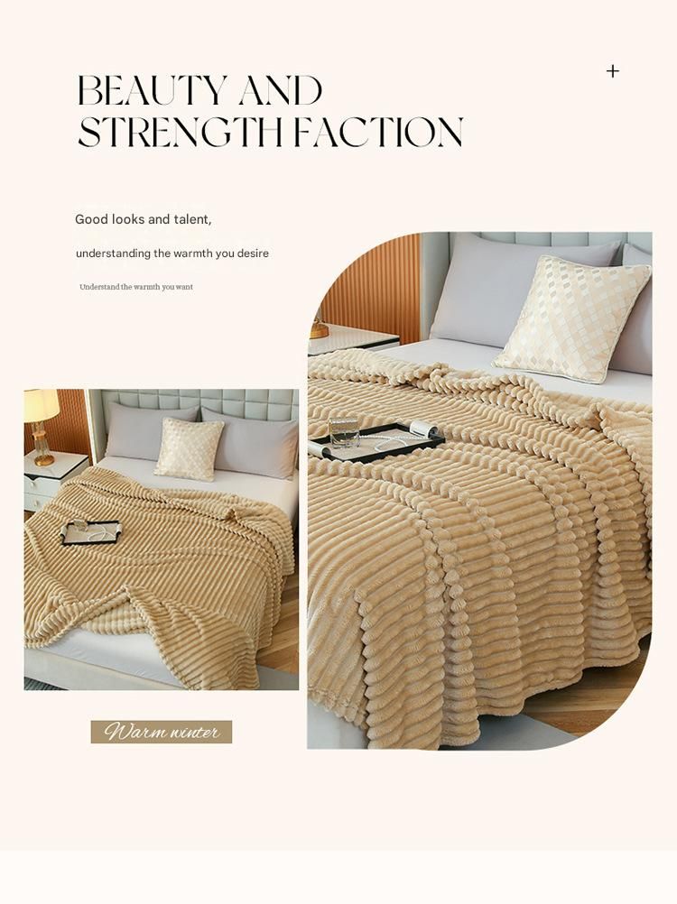 100*150cm Light tan Solid Colour Flannel Throw Blanket - Thick Double-Sided Fleece with Ribbed Texture - Soft throw blanket& Lightweight for Sofa
