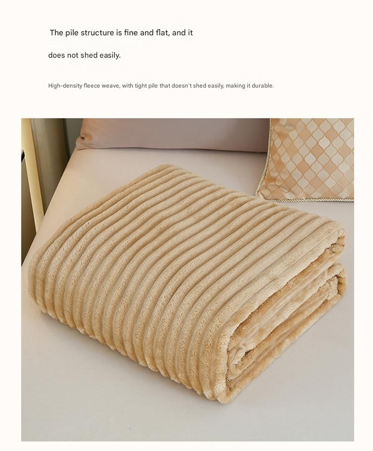100*150cm Light tan Solid Colour Flannel Throw Blanket - Thick Double-Sided Fleece with Ribbed Texture - Soft throw blanket& Lightweight for Sofa