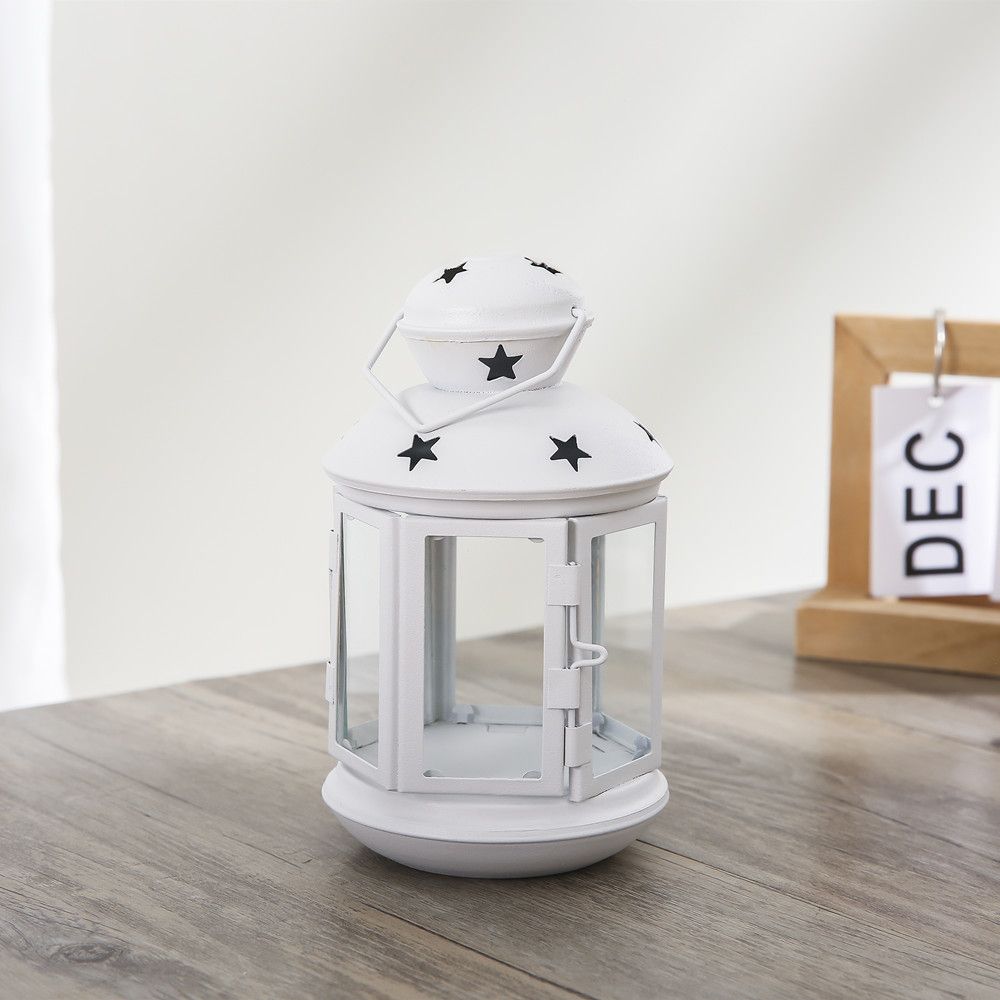 White European Style Star Cutout Metal Candle Lantern - Handcrafted Iron & Glass Decorative Lamp for Christmas