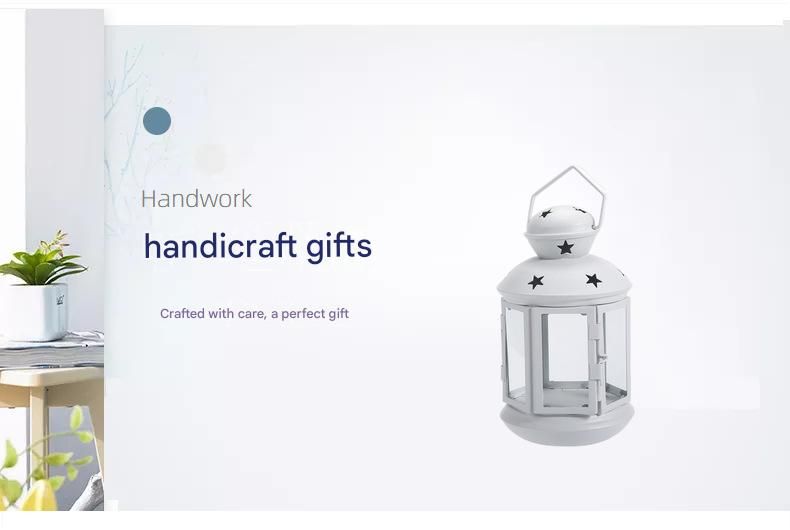 White European Style Star Cutout Metal Candle Lantern - Handcrafted Iron & Glass Decorative Lamp for Christmas