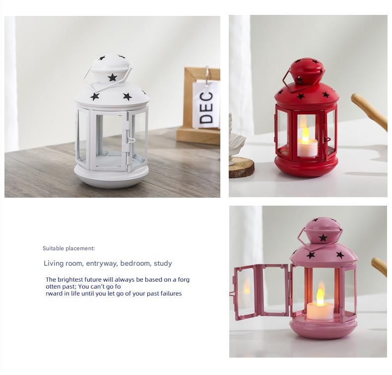 White European Style Star Cutout Metal Candle Lantern - Handcrafted Iron & Glass Decorative Lamp for Christmas