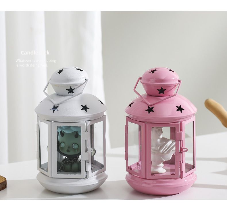White European Style Star Cutout Metal Candle Lantern - Handcrafted Iron & Glass Decorative Lamp for Christmas