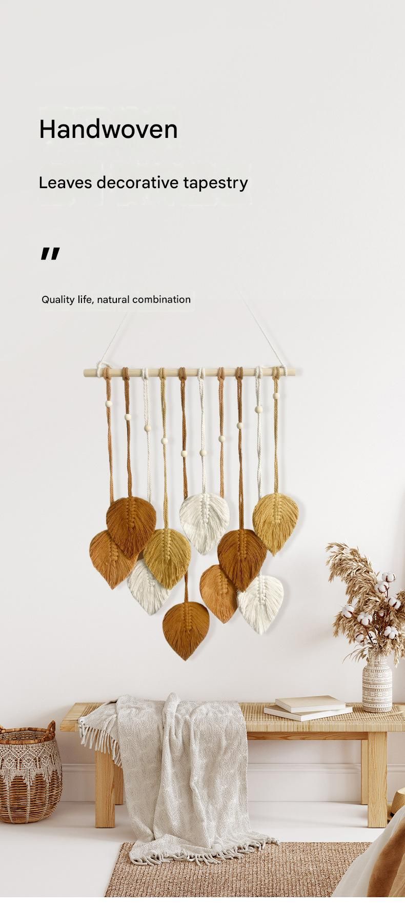 Brown 40*100cm Handmade Macrame Leaf Wall Hanging - Cotton Boho Tapestry
