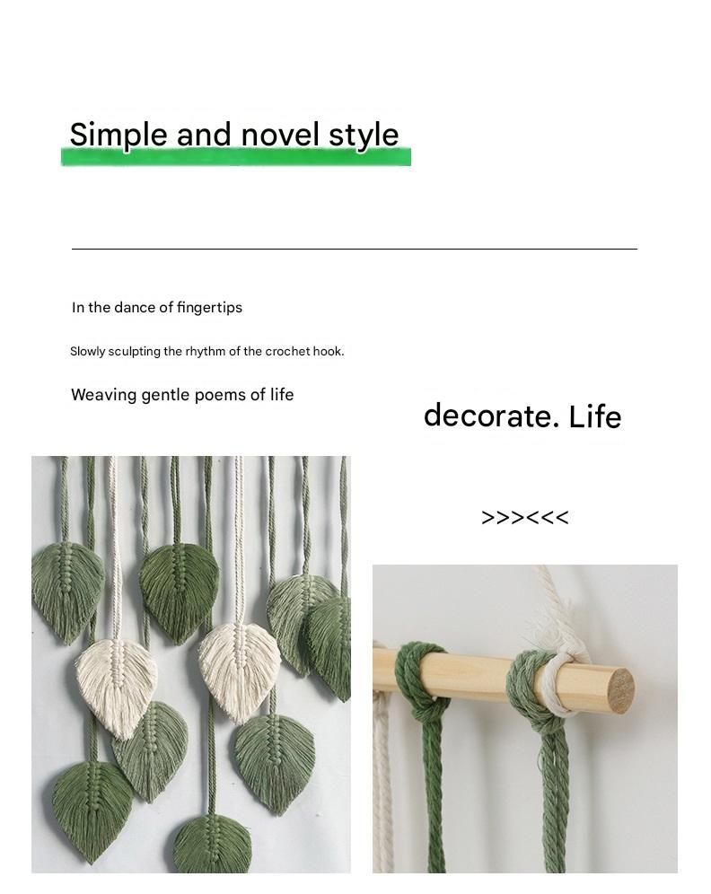 White 40*100cm Handmade Macrame Leaf Wall Hanging - Cotton Boho Tapestry