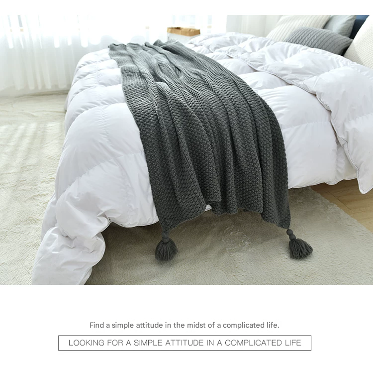 Black 110*150cm Nordic Style Tassel Knit Throw Blanket - Soft Polyester Sofa Blanket with Pineapple Texture - Breathable & Lightweight for Office