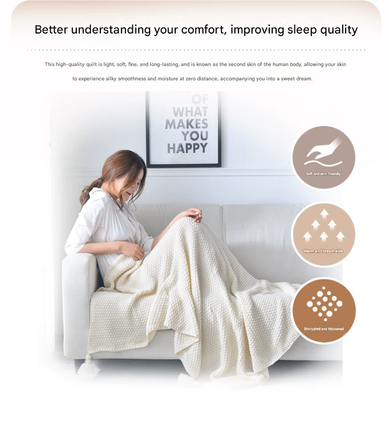 Black 1130*170cm Nordic Style Tassel Knit Throw Blanket - Soft Polyester Sofa Blanket with Pineapple Texture - Breathable & Lightweight for Office