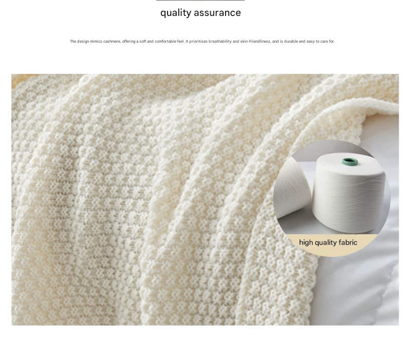 Black 150*200cm Nordic Style Tassel Knit Throw Blanket - Soft Polyester Sofa Blanket with Pineapple Texture - Breathable & Lightweight for Office