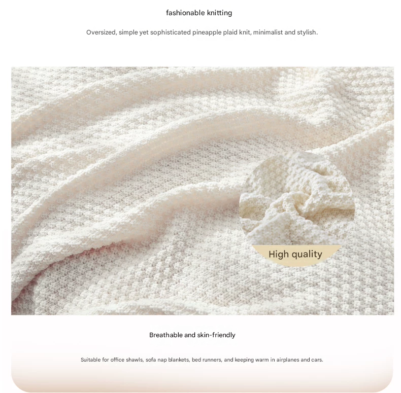 Black 150*200cm Nordic Style Tassel Knit Throw Blanket - Soft Polyester Sofa Blanket with Pineapple Texture - Breathable & Lightweight for Office